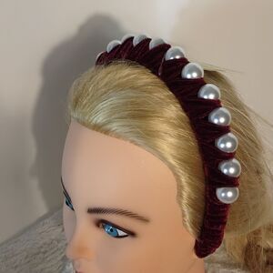 Maroon Velvet Large Pearl Hairband